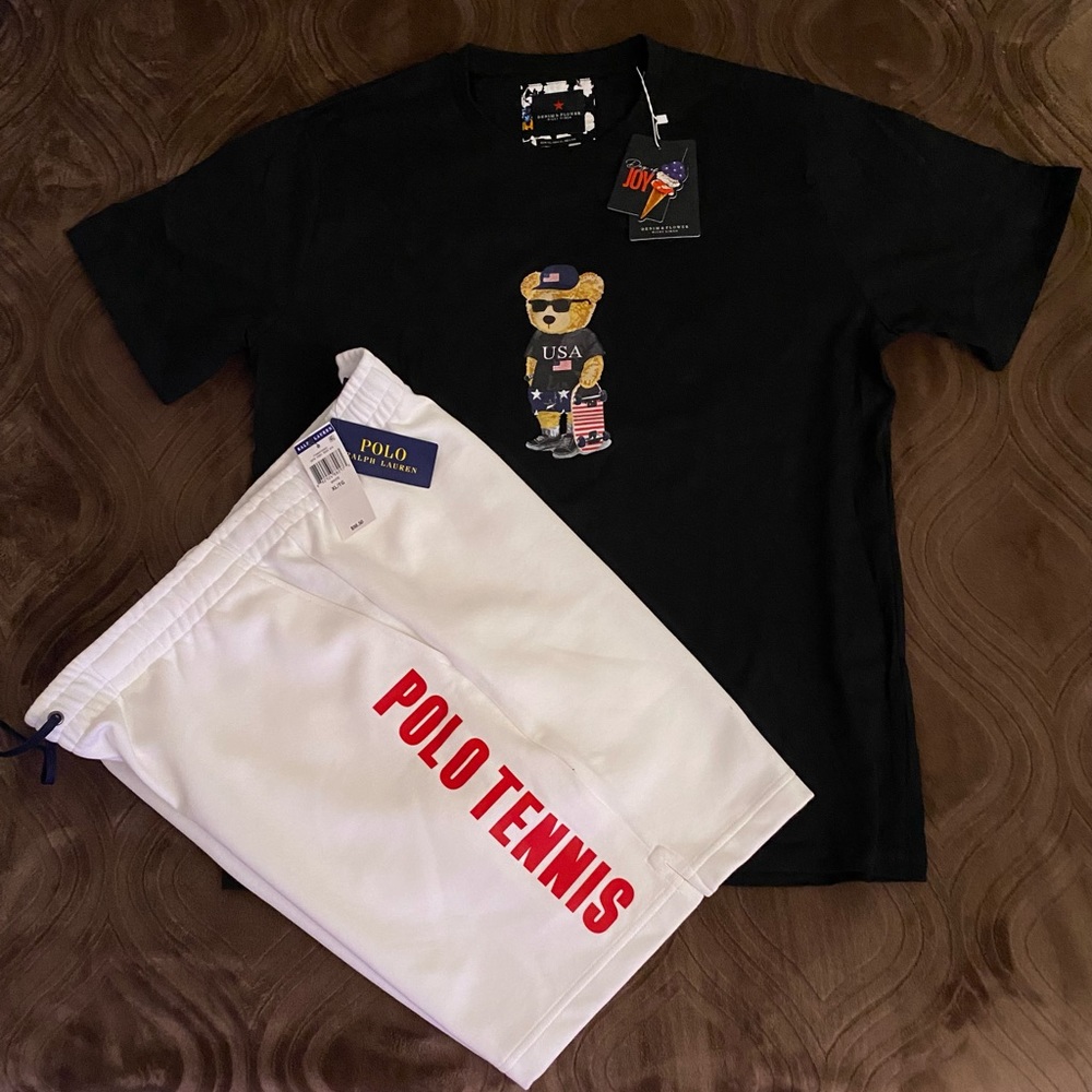 Ralph Lauren Polo Player Tennis Stadium Sweat Shorts & GRAPHIC TEE  MENS XL